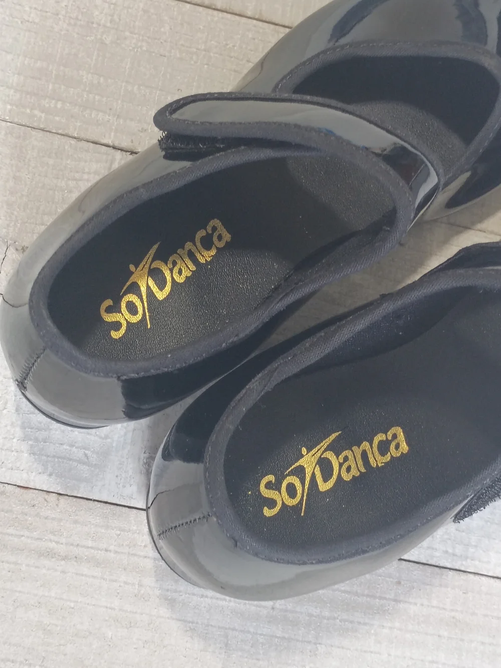 So Danca Girls 13.5 Black Glossy Mary Jane Tap Shoes Hook Loop Velcro Strap